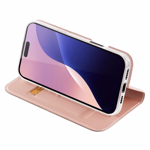 Dux Ducis Skin Pro dėklas telefonui iPhone 16 Pro Max su atverčiamu dangteliu ir kortelių skyriumi - rožinis
