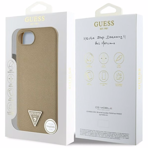 Guess Grained Triangle MagSafe dėklas telefonui iPhone 16e - ruda
