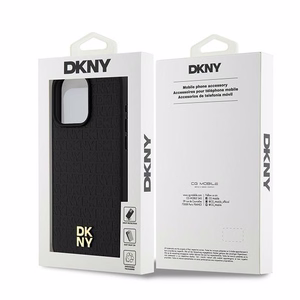 DKNY Odinis monogramos rašto metalinis logotipas Magnetinis dėklas telefonui iPhone 15 Pro Max - juodas