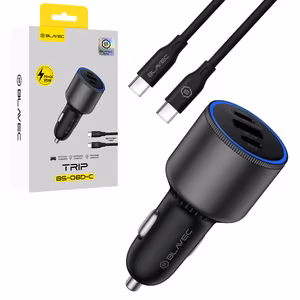 Blavec Car Charger BS-06D-C Trip USB + 2x USB-C QC 3.0 18W PD 65W with USB-C to USB-C (CCBS06DCQ-U2CB) black