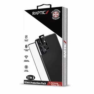 Raptic Glass 2-in-1 apsaugų rinkinys, skirtas Samsung Galaxy S22+: 9H ekrano stiklas ir kameros objektyvų apsauga
