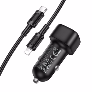 Borofone Car charger BZ34B Cloud - USB + Type C - QC 3.0 PD 38W with Type C to Lightning cable black
