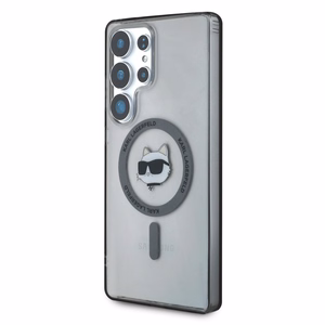 Karl Lagerfeld mygtukinis Choupette Head atspausdintas logotipas Magnētinis Samsung Galaxy S25 Ultra dėklas juodas