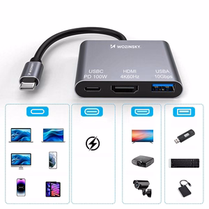 Wozinsky WHCH-01 USB-C PD 100W HDMI 4K@30Hz USB-A 10Gbps хаб - серый