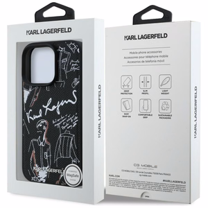 Karl Lagerfeld Grained Pattern & Logo MagSafe Dėklas for iPhone 16 Pro - juodas