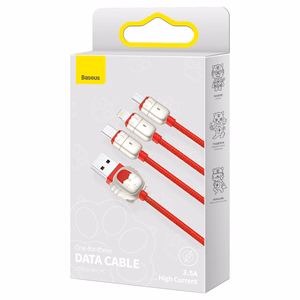 Baseus kabelis Tiger metai 3 viename - USB į Type C, Lightning, Micro USB - 3,5A 1,2 metrai (CASX010009) raudonas
