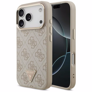 Чехол Guess PU Leather 4G Strass Triangle Logo Gold Frame MagSafe для Apple iPhone 18 Pro, розовый