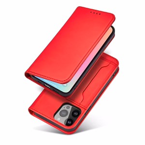 Magnetinė kortelės dėklas telefonui iPhone 14 Pro Max atverčiamas dėklas piniginė su stovu raudona