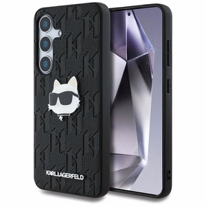 Dėklas Karl Lagerfeld Odinis Monogram Pin Logo Choupette Head Samsung Galaxy S25 juodas