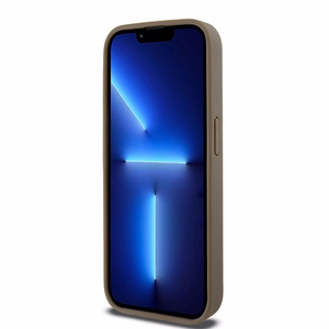 DKNY odinis rašto su metaliniu logotipu magnetinis dėklas telefonui iPhone 14 Pro Max – rudas