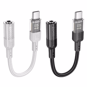 adapteris AUX USB C do Jack 3,5 mm Hoco 0,15 m LS37 transparentny juodas