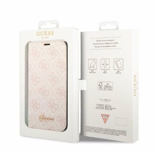 Dėklas telefonui Guess GUBKP14LHG4SHP iPhone 14 Pro 6.1" - rožinis / rožasis logotipas 4G Vintage Gold Logo