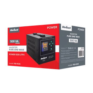 Rebel POWER-500-LFP4 backup power supply, pure sine wave inverter with charging, 12 V / 230 V, 500 VA / 300 W