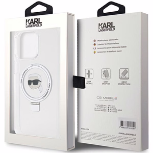 Karl Lagerfeld KLHMP15LHMRSKHH iPhone 15 Pro 6.1" baltas/baltas kietas dėklas su žiediniu stovu Karl Head Magnetinis