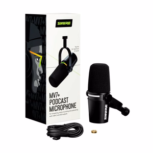 Shure MV7+-K - Paskaitų/vokalinis mikrofonas su XLR/USB-C jungtimi, juoda