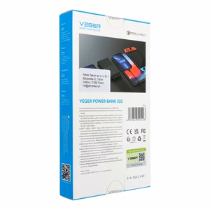 Veger W2060 išorinė baterija PD QC3.0 3A 20W 20000mAh – juoda
