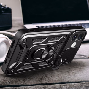 Hybrid Armor Camshield šarvuotas dėklas telefonui iPhone 16 su kameros dangteliu ir stovu - juodas