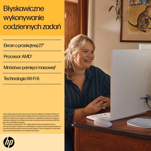 HP 27-cr0222nw AMD Ryzen™ 7 7730U 68,6 cm (27") 1920 x 1080 pikselių viskas viename kompiuteris 16 GB DDR4-SDRAM 512 GB SSD Windows 11 Home Wi-Fi 6 (802.11ax) Baltas