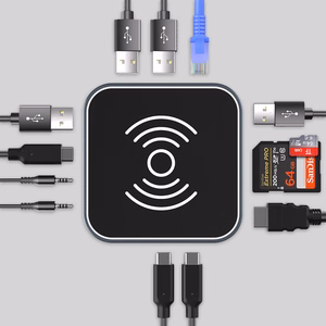 Hub USB-C 12 in 1 Wozinsky WHBC09Y8S daugiafunkcis, su belaidžio įkrovimo funkcija, aliuminis, su 15 cm laidu - pilkas