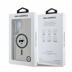 Karl Lagerfeld mygtukinis Choupette Head atspausdintas logotipas Magnētinis Samsung Galaxy S25 Ultra dėklas juodas