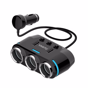 Automobilio cigarečių degiklio lizdo daliklis B39 Type C - 3 lizdai + 2xUSB - 2,1A 100W su ekranu ir laidu