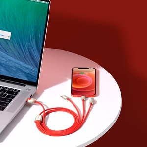 Baseus kabelis Tiger metai 3 viename - USB į Type C, Lightning, Micro USB - 3,5A 1,2 metrai (CASX010009) raudonas