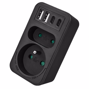 Maclean MCE249 F/B – разветвитель сетевой розетки, 2 розетки, 4 порта USB: 2×USB-A и 2×USB-C PD 20 Вт, 1×16 А + 1×6 А