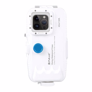 "Puluz" plastikinis vandeniui atsparus dėklas "iPhone 15 Plus/15 Pro Max/14 Plus/14 Pro Max/13 Pro Max/12 Pro Max/11 Pro Max (baltas)