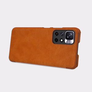 Nillkin Qin dėklas Xiaomi Redmi Note 11T 5G / Note 11S 5G / Note 11 5G (Kinija) / Poco M4 Pro 5G kameros dangtelis dėklas atverčiamas dėklas rudas