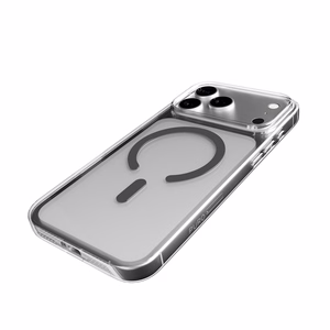 Puro Lite Mag TPU+PC dėklas telefonui suderinamas su MagSafe iPhone 17 Pro - skaidrus su pilku žiedu