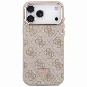 Guess PU Leather 4G Strass Triangle Logo Gold Frame MagSafe case for Apple iPhone 18 Pro Max, Pink