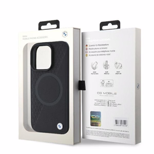 BMW Signature Odinis Pusiau Tekstūruotas & Apskritimo MagSafe Dėklas iPhone 16 Pro - Juodas