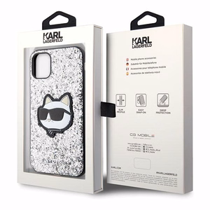 Karl Lagerfeld KLHCN61G2CPS iPhone 11 / Xr 6.1" sidabrinis kietas dėklas Blizgučiai Choupette Emblema