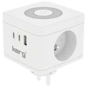 KERG Smart 2-socket power cube + USB-A + USB-C charger + LED lamp 16A/250V~ white