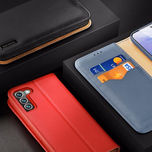 Dux Ducis Hivo odinis atverčiamas dėklas natūralios odos piniginė kortelėms ir dokumentams Samsung Galaxy S22 + (S22 Plus) mėlynas