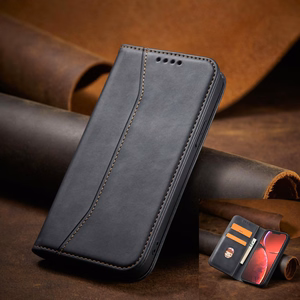 Magnet Fancy Case dėklas iPhone 14 Pro su flip dangčiu, pinigine ir stovu - juodos spalvos