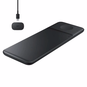 Samsung Trio EP-P6300TBEGEU 3 viename belaidis įkroviklis telefonui, Galaxy Watch ir Buds + tinklo adapteris ir laidas, juodas