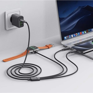 Acefast C6-11 USB-C кабель 3в1 — 2x USB-C / Qi 480Mb/s 100W 1.2м — чёрный