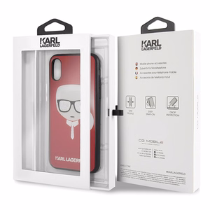 Karl Lagerfeld Ikoninis Blizgantis Karlo Galvos iPhone X / Xs Dėklas - raudona