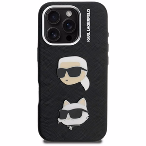Karl Lagerfeld FW Grained Karl & Choupette Heads Pins Case for iPhone 16 Pro Max - Black