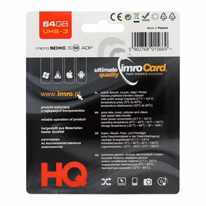 Atminties korta IMRO MicroSD 64GB 100MB/s (class10 UHS 3 4K) + SD Adapteris