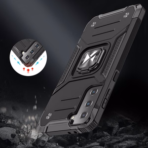 Wozinsky Ring Armor Tough Hybrid dėklas telefonui Samsung Galaxy S22+ (S22 Plus) juodos spalvos su magnetiniu laikikliu