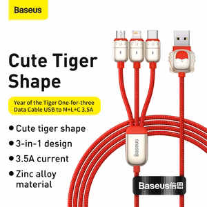 Baseus kabelis Tiger metai 3 viename - USB į Type C, Lightning, Micro USB - 3,5A 1,2 metrai (CASX010009) raudonas