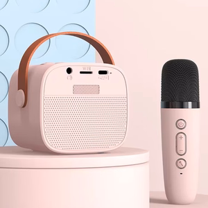 Blavec nešiojamas Bluetooth garsiakalbis WS-07 Karaoke Party 5W su 2 mikrofonais rožinis