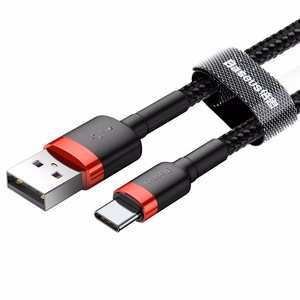 Baseus Cafule Cable patvarus nailoninis kabelis USB / USB-C QC3.0 2A 3M juodas-raudonas (CATKLF-U91)