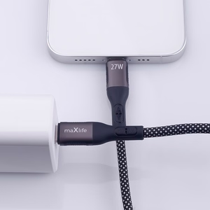 Maxlife MXUC-11 magnetinis kabelis USB-C - Lightning 1,0 m 27W juodas nailonas