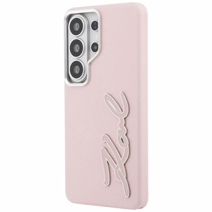 Karl Lagerfeld Grained Signature Metal Resin Logo Чехол для Samsung Galaxy S26 Ultra - розовый