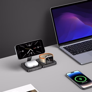 "Blavec" indukcinis įkroviklis BQI-02 Qi 15W magnetinis "Magsafe 3 in 1" "Apple/Samsung Watch" laikrodis (BQI02-QIMB), juodas
