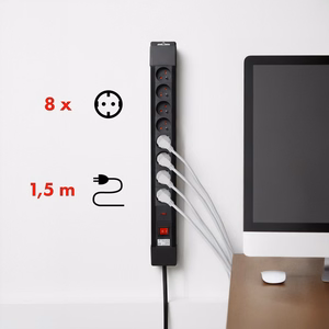 Maclean MCE11 elektros tinklo ilgintuvas 1,5 m 8 AC išvestis(ys / čių) Vidaus Juoda