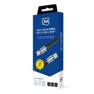 3mk Hyper Cable N-SERIES USB-C / USB-C 3m PD 3.0 QC 3.0 20V / 5A 100W - черный